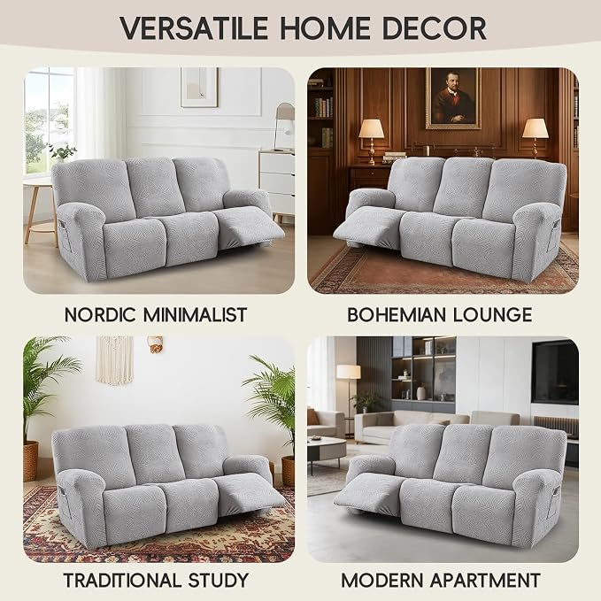 5-Piece Recliner Sofa Covers, Stretch Geometric Strokes Jacquard Recliner Sofa - Image 7