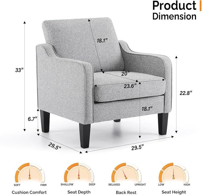 VINGLI Accent Chairs for Living Room Mid Century Modern Chair Sofa Chair - Image 2