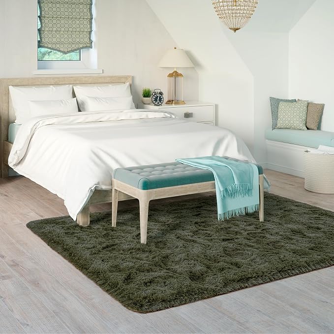Goideal Fluffy Rug for Bedroom Living Room, 6x9 Olive Green Area Rugs, Faux Fur - Image 3