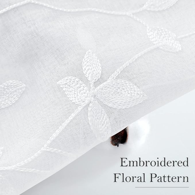 HOMEIDEAS White Sheer Curtains 52 X 84 Inches Length 2 Panels Embroidered Vine - Image 2