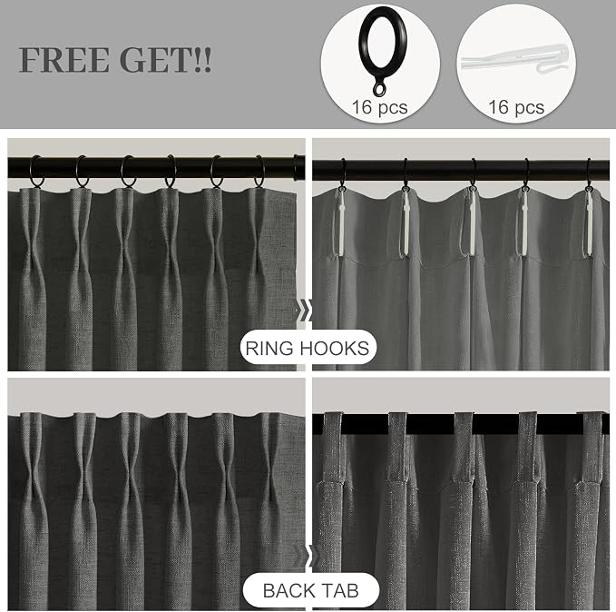 96 Inch Linen Curtains for Living Room, Pinch Pleated Semi Sheer Curtain Rustic - Image 3