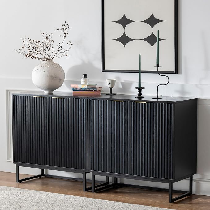 EYYTHUNG Fluted Storage Cabinet Sideboard Buffet Cabinet, Modern Accent Cabinets - Image 5