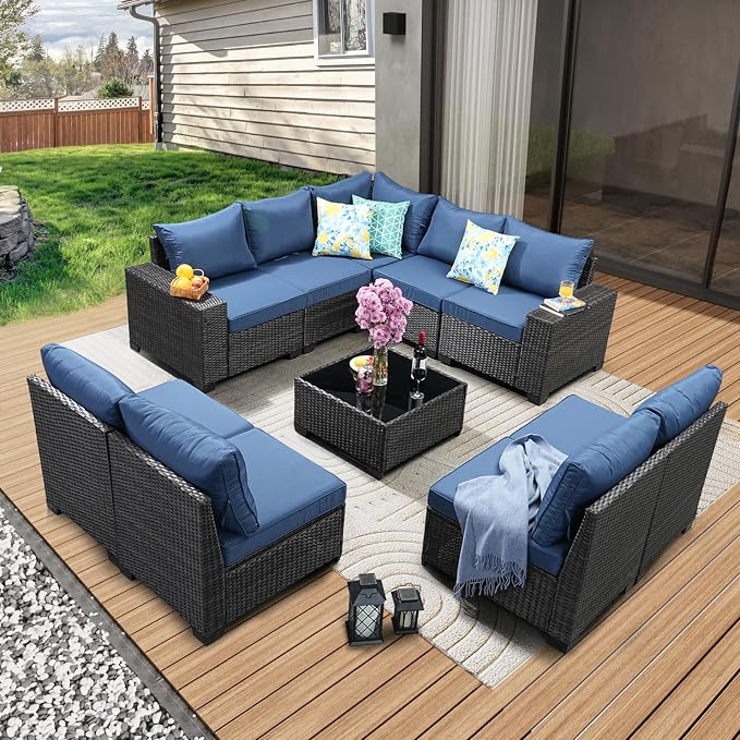 JOYURE 10 Pieces Patio Furniture Set All-Weather Outdoor Wicker Sectional by JOYURE