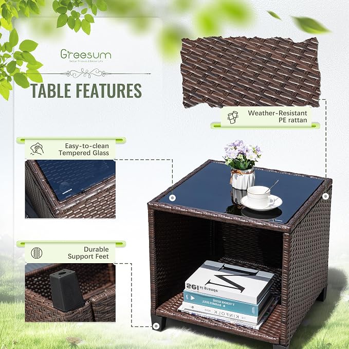 Greesum 3 Pieces Patio Furniture Sets Outdoor PE Rattan Wicker Chairs - Image 5
