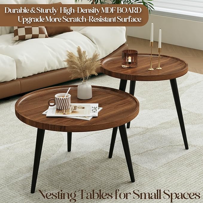 2 Pcs Mid Century Modern Coffee Table Round - Image 3