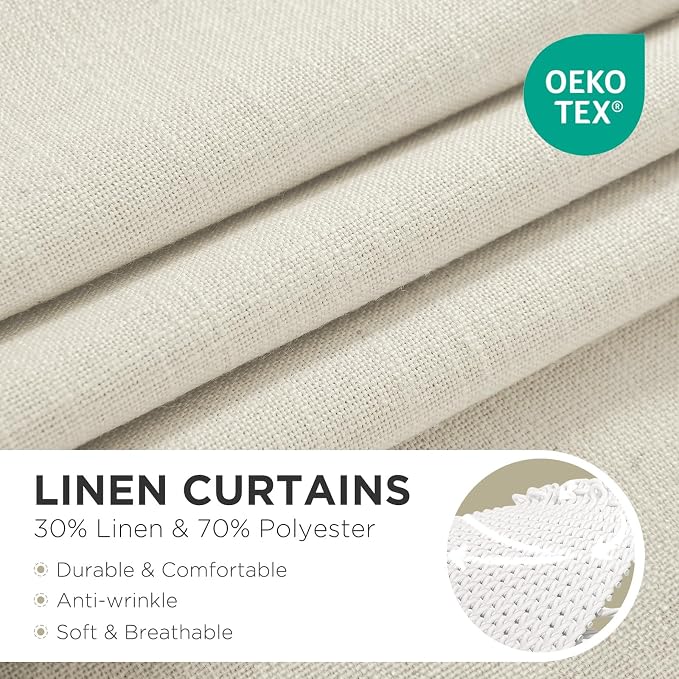 Joydeco Linen Curtains 84 Inch Length 2 Panels, Light Filtering Drapes 52 - Image 2