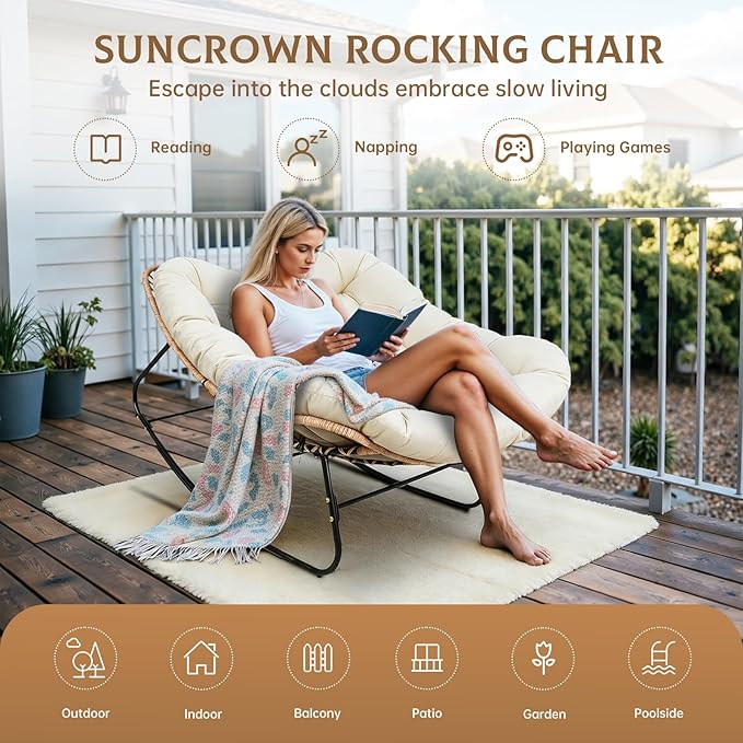 SUNCROWN Oversized Wicker Rocking Chair Indoor Outdoor, 450 LBS Heavy Duty - Image 5