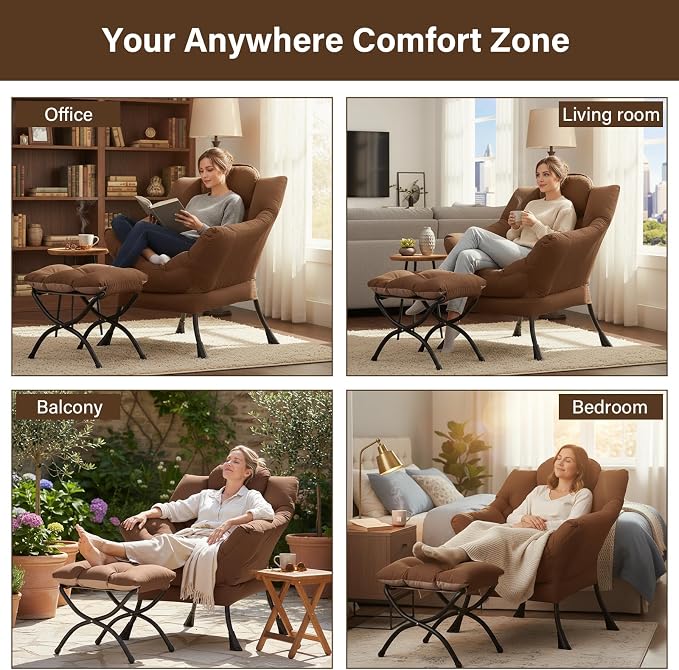 Welnow Lazy Chair with Ottoman, Modern Accent Armchair with Armrests and a Side - Image 8