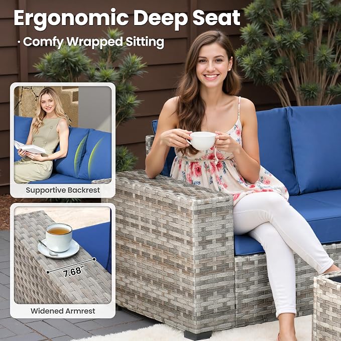 ovios 7 Pieces Patio Furniture Set, Outdoor Wicker Sectional Sofa - Image 5