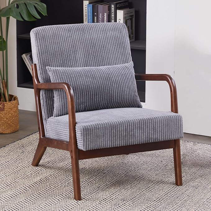 Mid Century Modern Accent Chair, Upholstered Corduroy Armchair - Image 9