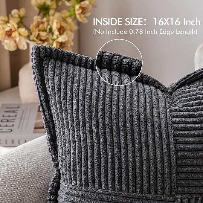 MIULEE Dark Grey Corduroy Pillow Covers 16x16 Inch - Image 2