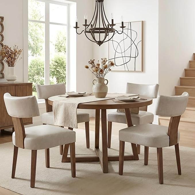 HNY Mid Century Modern Dining Chairs Set of 4, Farmhouse PU Leather Upholstered by HNY