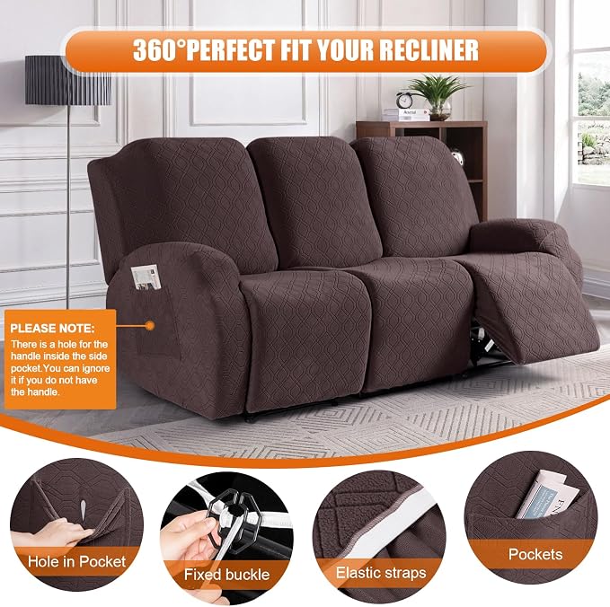VANSOFY Recliner Cover, 3-Pieces Stretch Reclining Couch Covers - Image 5