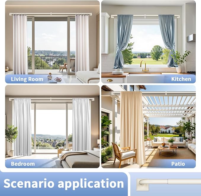 Beige White Curtain Rods for Windows 66-120Inch Heavy Duty French Return Rod - Image 7