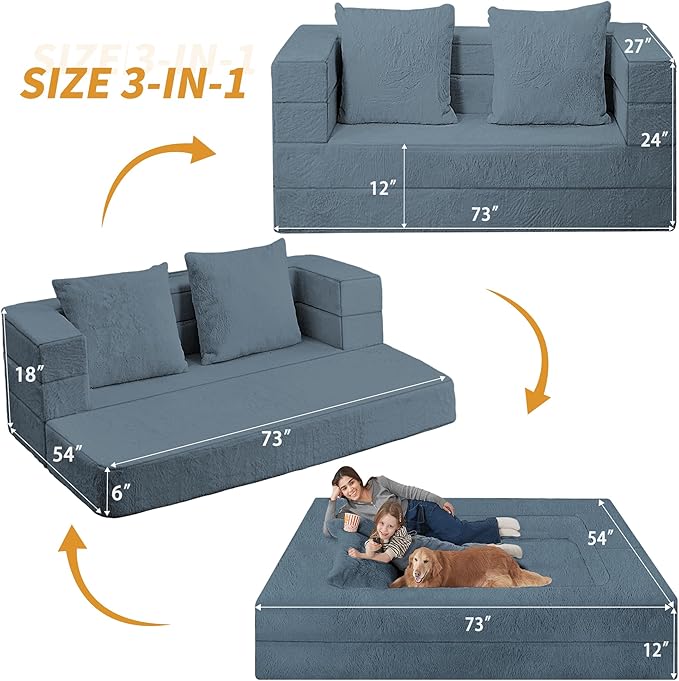 Futon Sofa Bed with Pillow, 3-in-1 Sleeper Sofa Bed with Removable Cover - Image 3