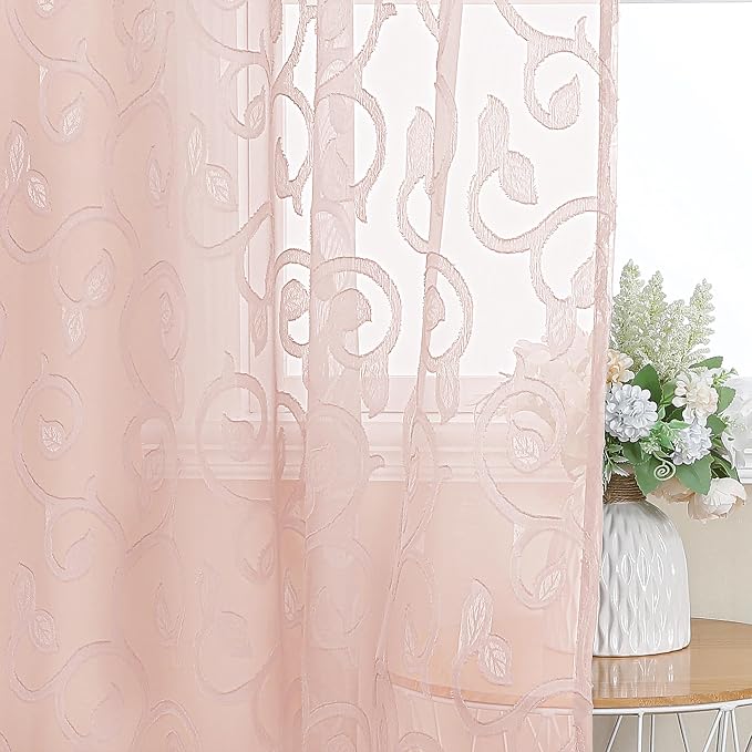 OWENIE Furman Blush Sheer Curtains 63 inch Length - Image 7