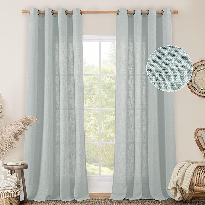LAMIT Greyish Blue Linen Sheer Curtains 84 inch by LAMIT
