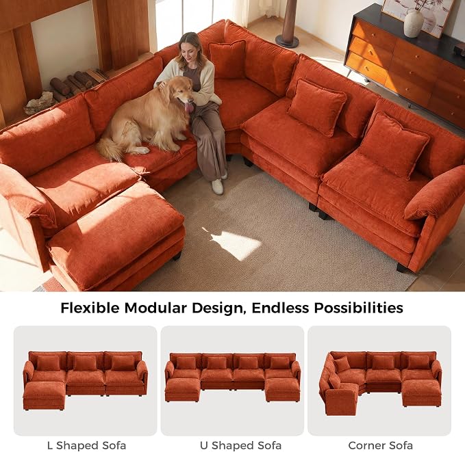 ELUCHANG 114" Oversized V-Shaped Cloud Couch Modular Sectional Sofa - Image 9