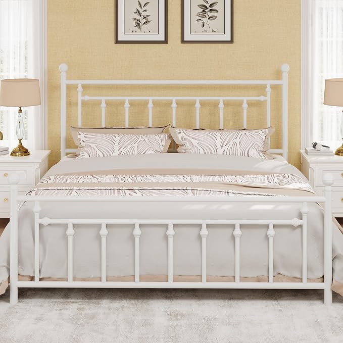 SHA CERLIN 14" King Size Metal Platform Bed Frame/Victorian Headboard and by SHACERLIN