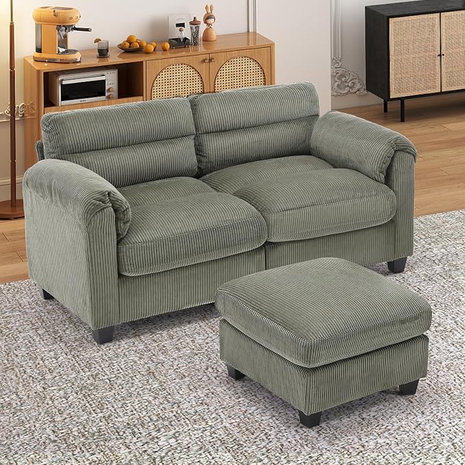 HAOMARKETS Corduroy 2-Piece Sofa Set, Upholstered Ottoman and Loveseat 2-Seater - Image 6