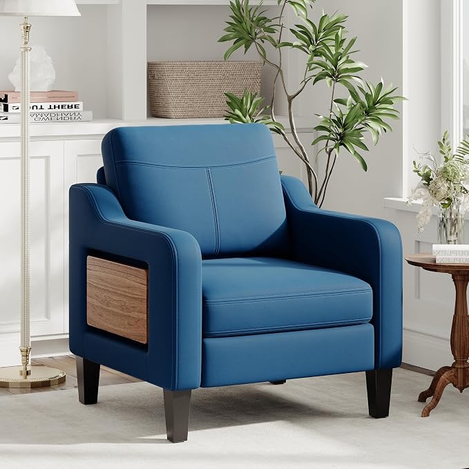 Accent Chair for Living Room Modern Linen Upholstered Armchair Side Wooden - Image 2