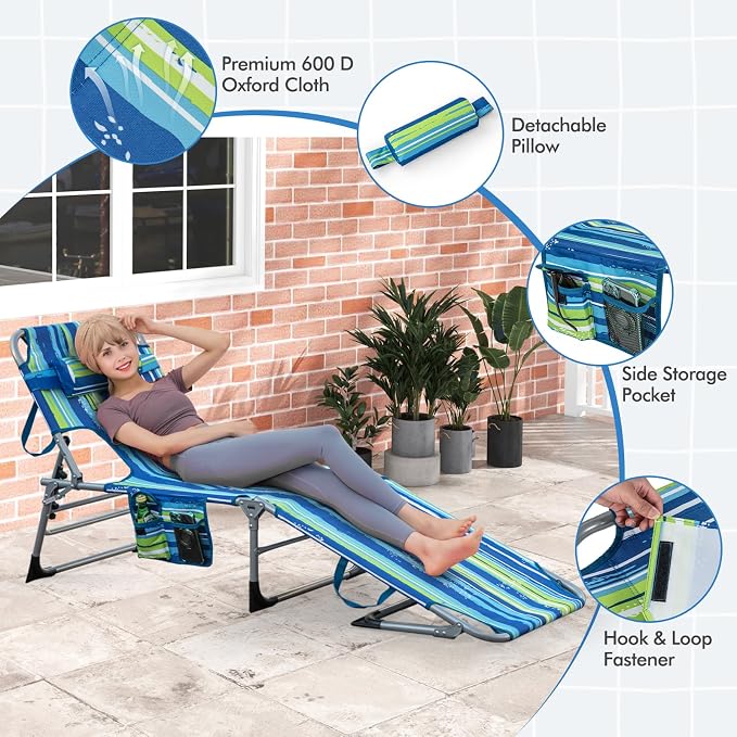 Goplus Tanning Chair, Folding Adjustable Patio Lounge Chair - Image 8