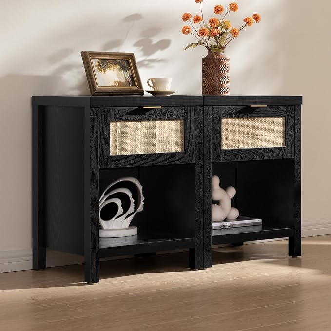 SICOTAS Rattan Night Stands Set of 2, Farmhouse Nightstand Bedside Table - Image 7