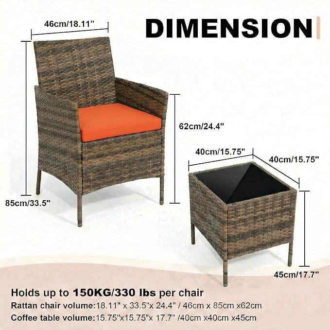 GarveeLife 3 Piece Patio Furniture Set, Rattan Outdoor Furniture - Image 2