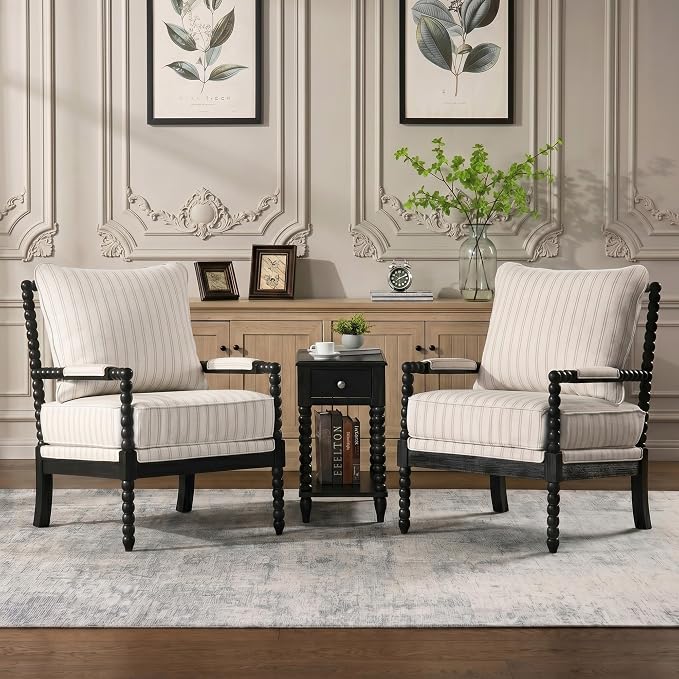 DUHOME Linen Fabric Spindle Accent Chair Set of 2, Bobbin Chair - Image 3