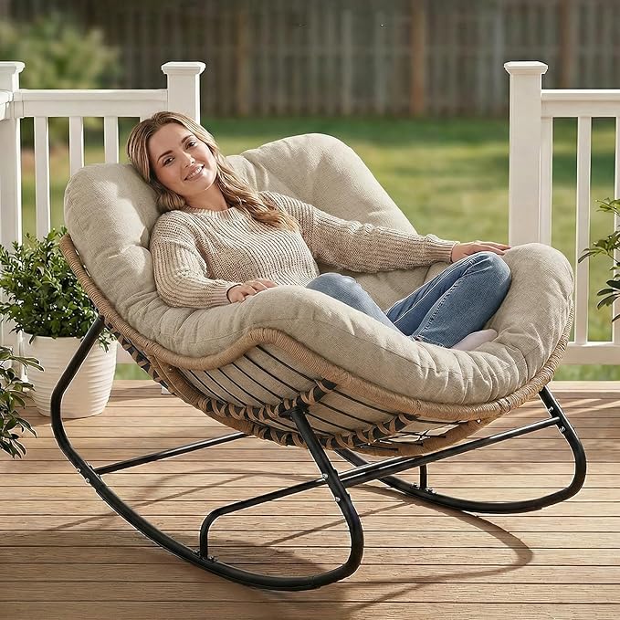 SWITTE Outdoor Papasan Rocking Chair, Oversized Patio Egg Chair by SWITTE
