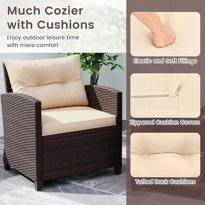 HAPPYGRILL 3 Pieces Patio Conversation Set, Outdoor Rattan Wicker Chairs & - Image 5