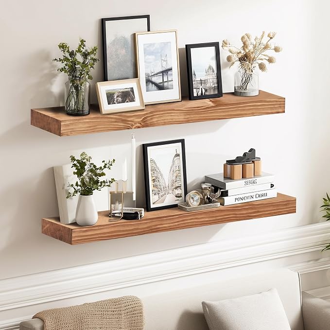 24x8x1.6 inch Floating Shelves Set of 2 – Solid Wood Rustic Oak Wall Mounted - Image 2