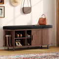 Oval Shoe Storage Bench with Padded Seat Cushion, 2-Tier Fluted Shoe Cabinet by ComfyCorner
