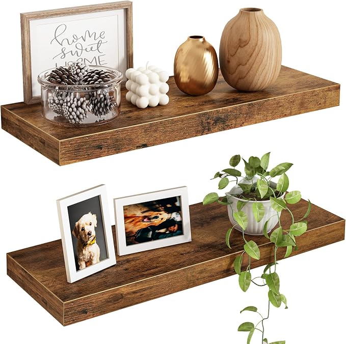 Fixwal Floating Shelves for Wall, 15.7" Wood Wall Mounted Shelves for Living by Fixwal
