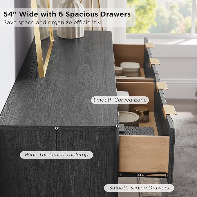 T4TREAM Fluted 6 Drawers Dresser, Curved Profile Design, Dresser TV Stand - Image 4