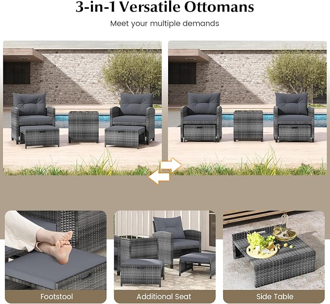 Tangkula 5 Pieces Patio Conversation Set, PE Wicker Rattan Outdoor Furniture Set - Image 6