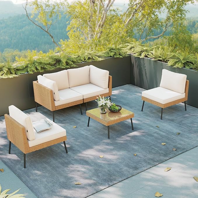 Aoxun Patio Furniture Set, 5 Piece Outdoor Sectional Sofas - Image 4
