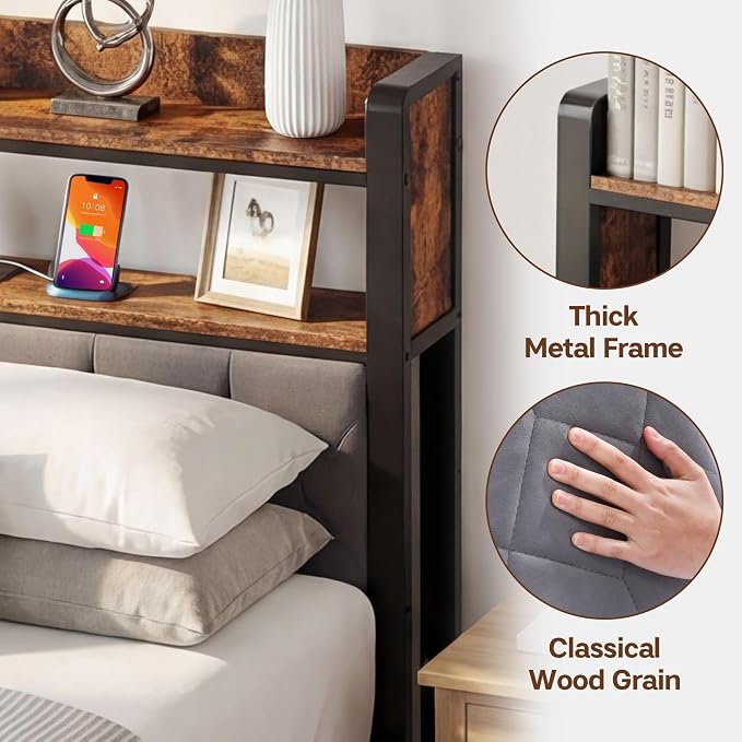 Full Size Bed Frame with Dual-Layer Headboard and Footboard, Bed Frame Full - Image 4