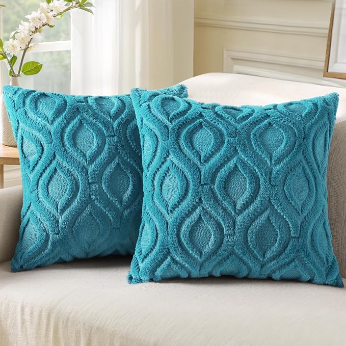 decorUhome Summer Throw Pillow Covers 16x16 Inch Set of 2, Soft Plush Faux Wool by decorUhome