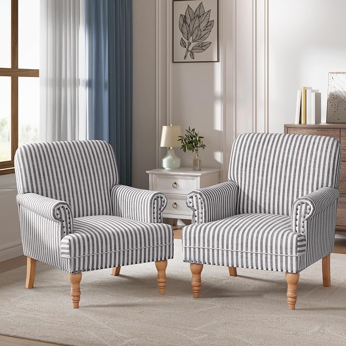 HUIMO Linen Fabric Accent Chair, Mid-Century Modern Upholstered Armchair - Image 3