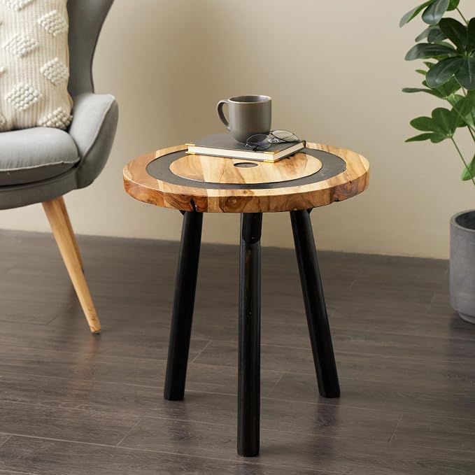 Deco 79 Teak Wood Geometric Side End Accent Table Layered Circle End Table - Image 2