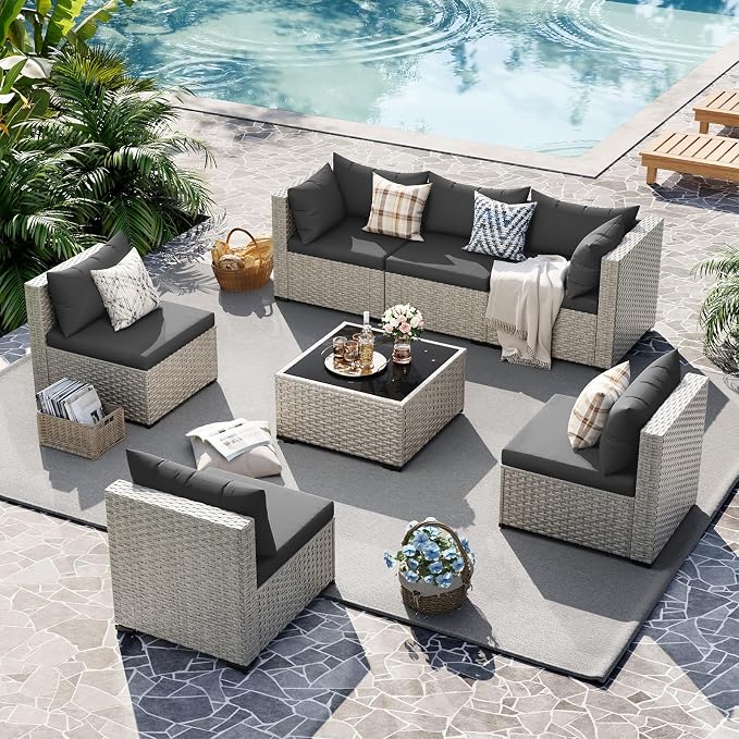 UDPATIO Outdoor Patio Furniture Set, 7-Piece Modular Sectional Sofa - Image 6