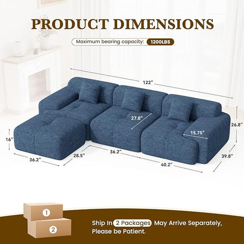 122" L Shaped Convertible Modular Couch, Cloud Couch Sectional - Image 2