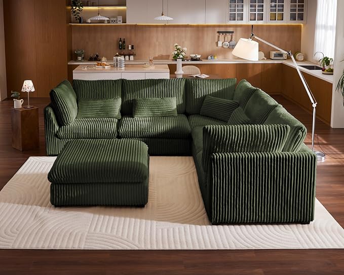 115" Oversized Corduroy Couch Modular Sectional Sofa, Washable Cloud Couch - Image 4