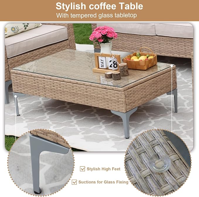 JOYURE 4-Piece Patio Furniture Set, Outdoor Wicker Patio Conversation Set - Image 7
