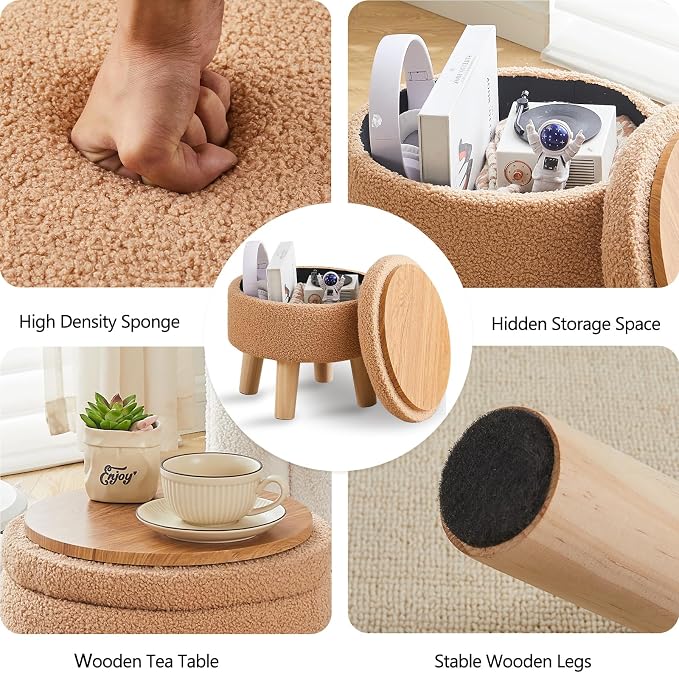 Wimarsbon Storage Ottoman, Modern Round Footrest - Image 4