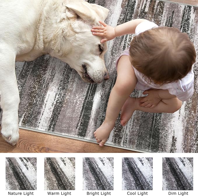 Lansny Modern Abstract Runner Rug 2.6x12, Dark Light Brown White Washable Long - Image 7