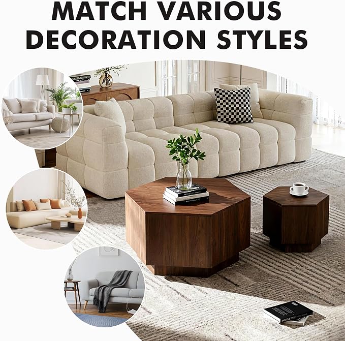 Hexagonal Nesting Coffee Tables Set of 2, Walnut Coffee Table - Image 8