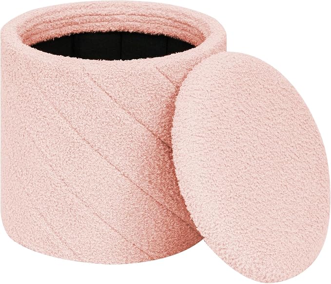 PINPLUS Ottoman with Stroage Round Boucle Ottoman and Tray Sherpa Removable - Image 7