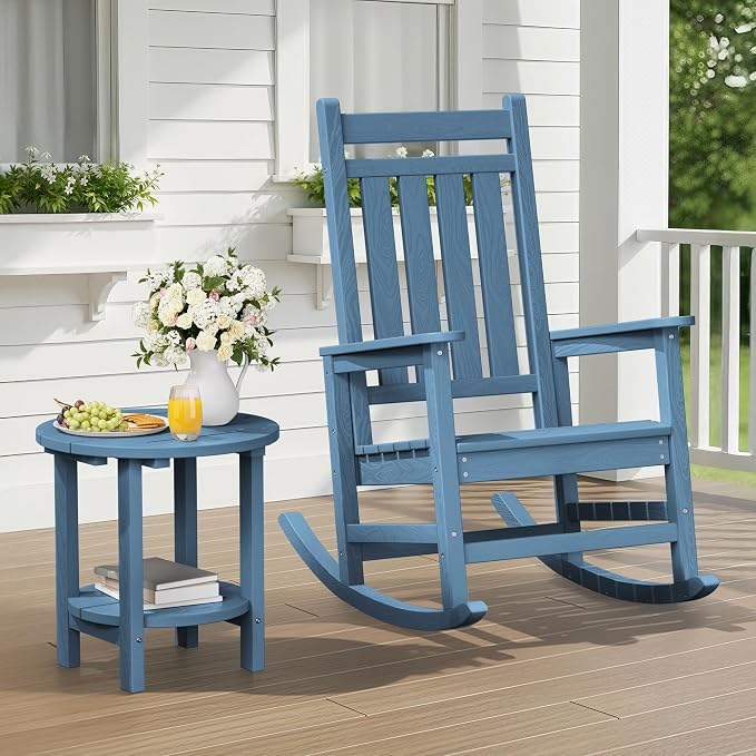 SERWALL Round Outdoor Side Table Set of 2, HDPE Small Adirondack Double End - Image 7